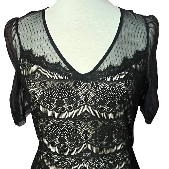 Black Lace Sheer Fairy Goth Midi Sexy Dress By Fire Los Angeles L Whimsical Y2K - Picture 1 of 16